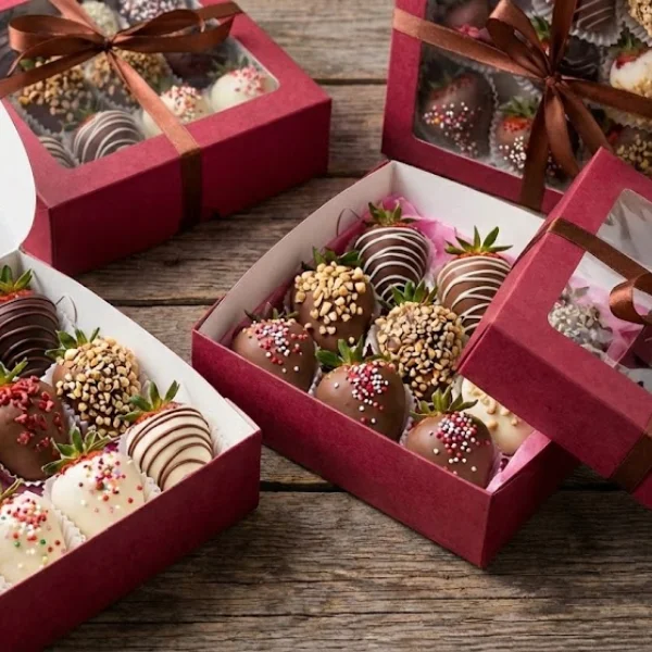 red Boxes for Chocolate Covered Strawberries